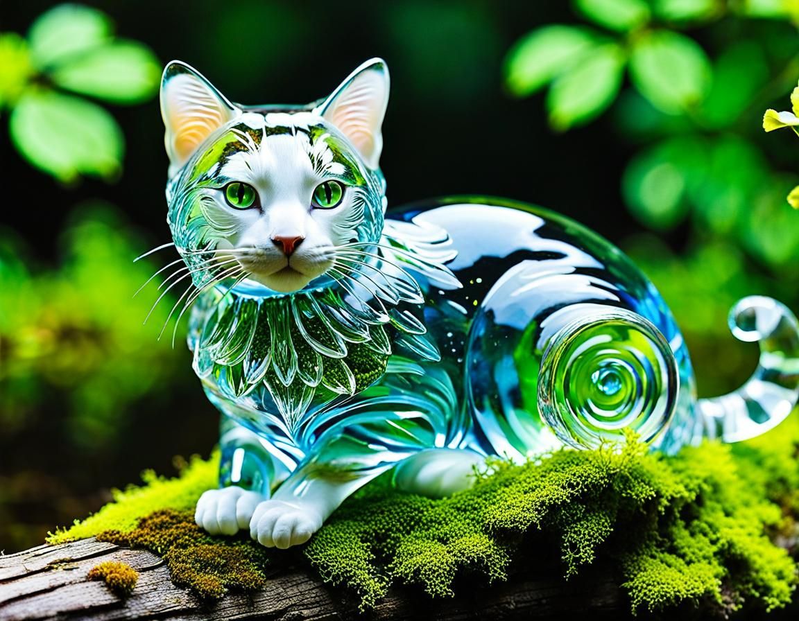 Ethereal Glass Cat with Flowers Dreamcore