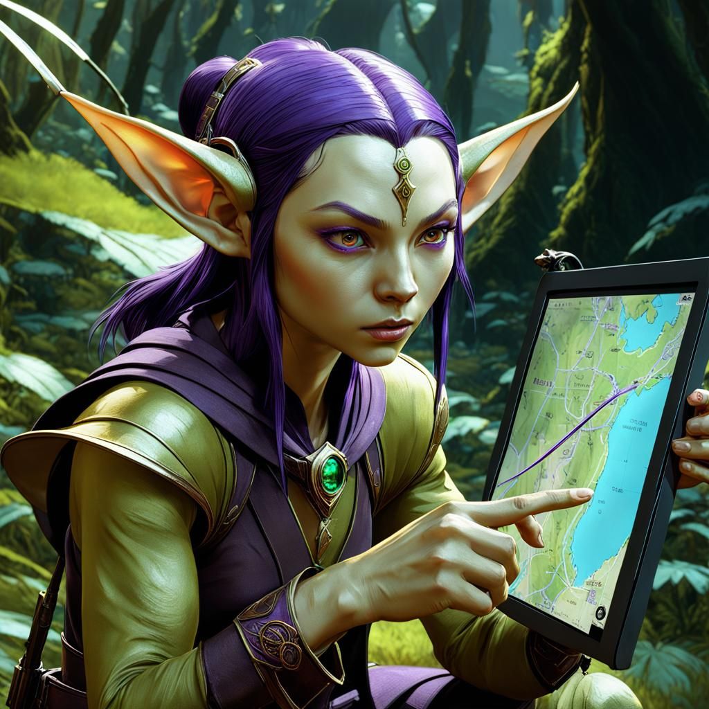 Elf-Eared Goblin Points to Enemy on 3D Map