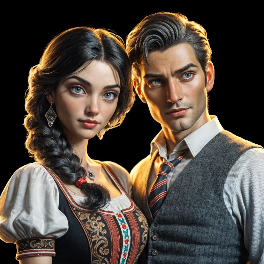 Whimsical Italian Parents in Traditional Attire