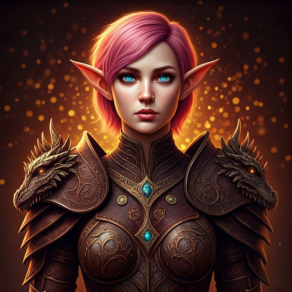 Half-Elf Dragon Slayer in Art Nouveau Style