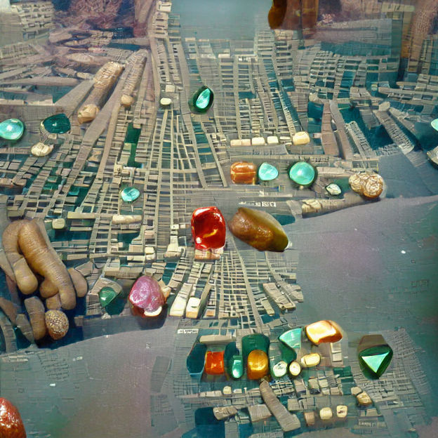 Gemstone Skyscraper Cityscape in Retro-Futuristic Style