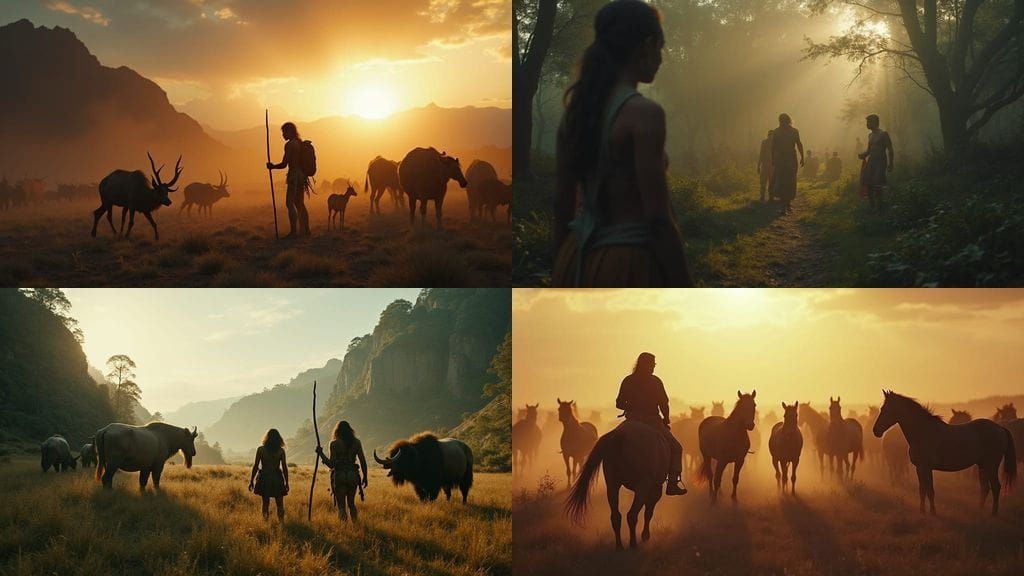 Epic Hunter Gatherer Scene: Humans and Animals