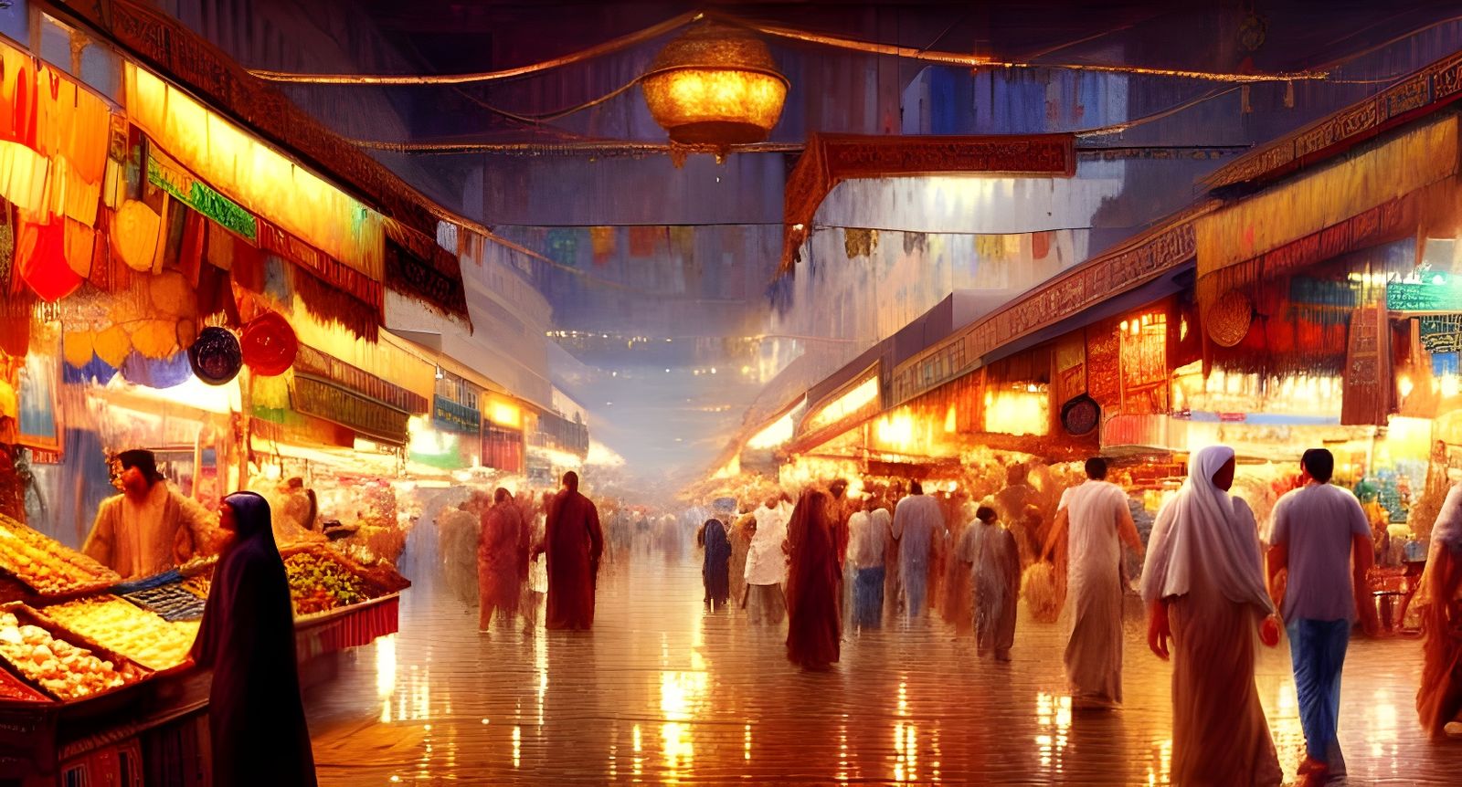 Middle Eastern Bazaar Render in Fantasy Art Style