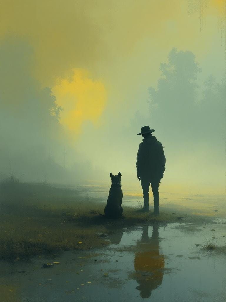 Atmospheric Landscape with Dog in Painterly Style