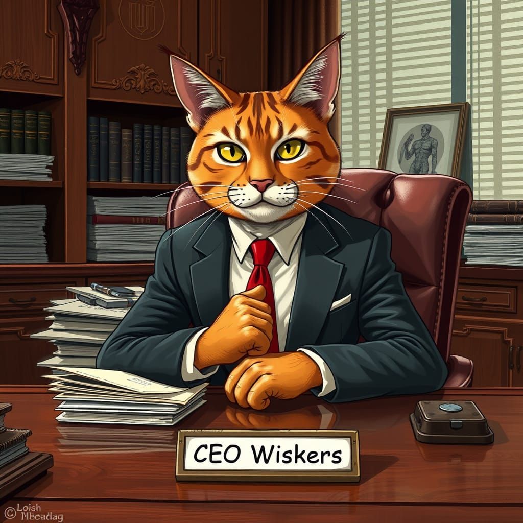 Futuristic Feline Executive in Command