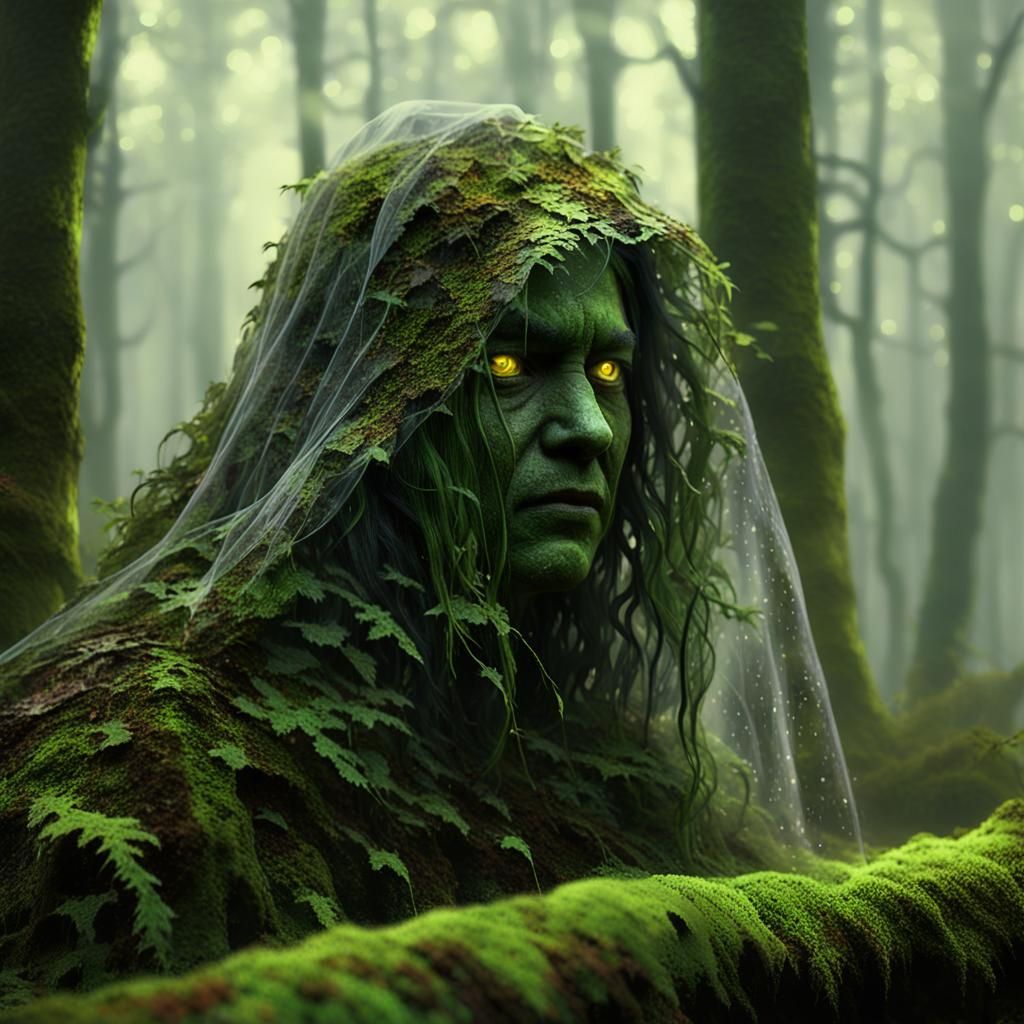 Ethereal Leaf Wraith in Misty Forest, 3D Render