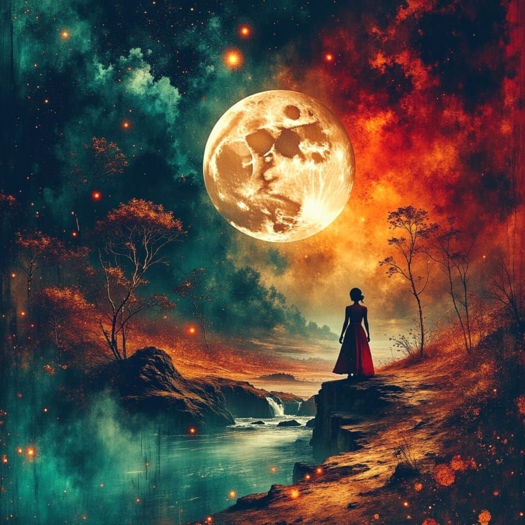 Surreal Dreamscape Under the Deep Crimson Moon