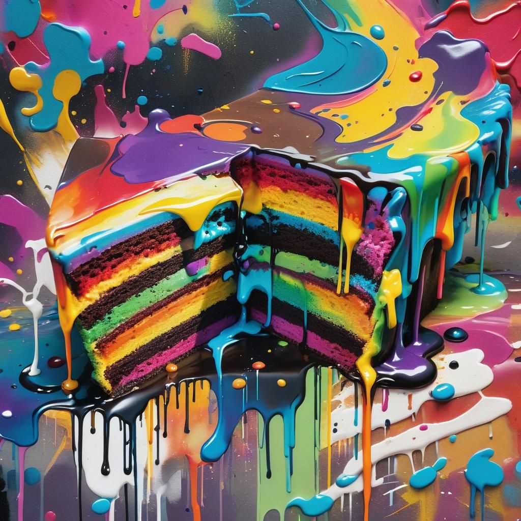 Rainbow Cake Graffiti Art in City Street
