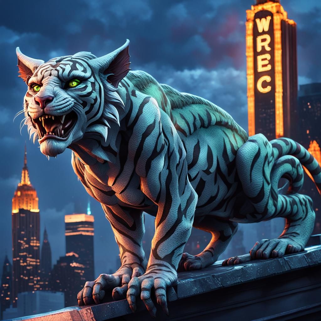 Tigress Gargoyle on New York Nightclub Roof