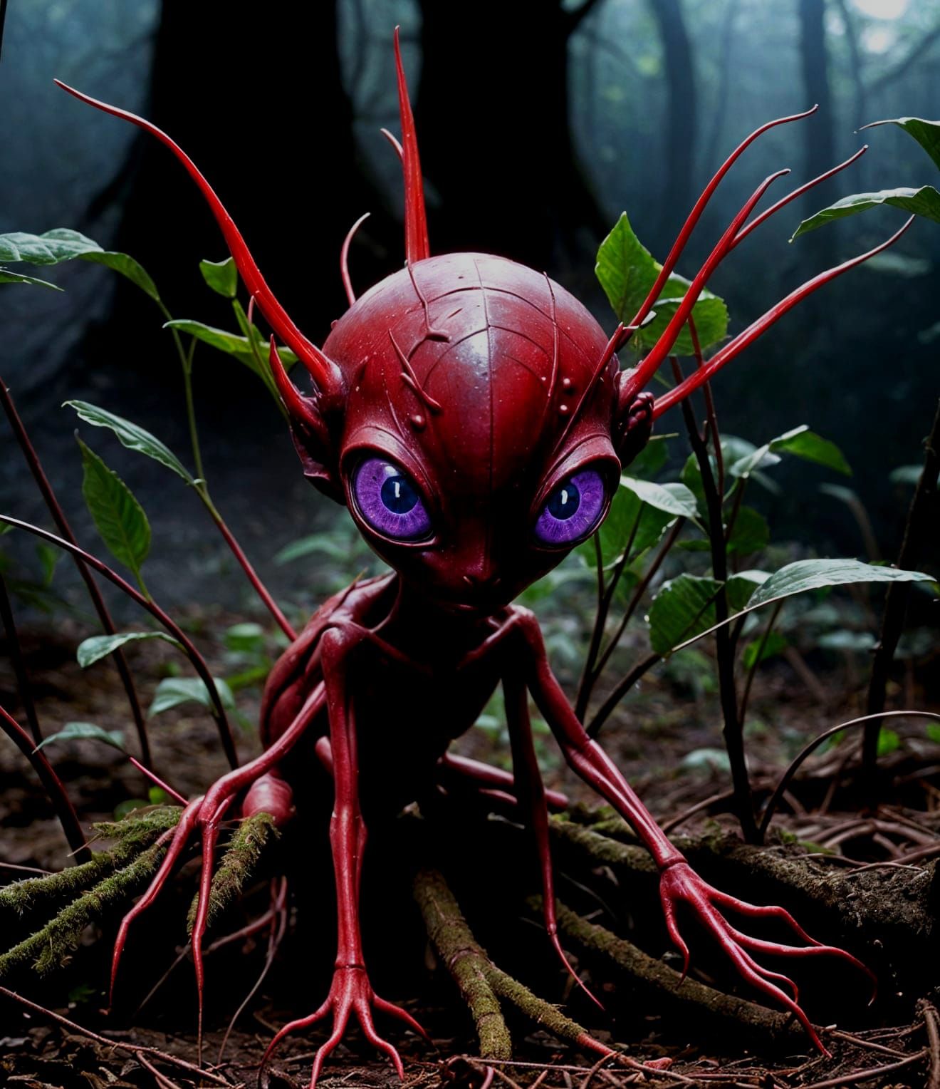 Menacing Alien Plant with Eyes and Ears