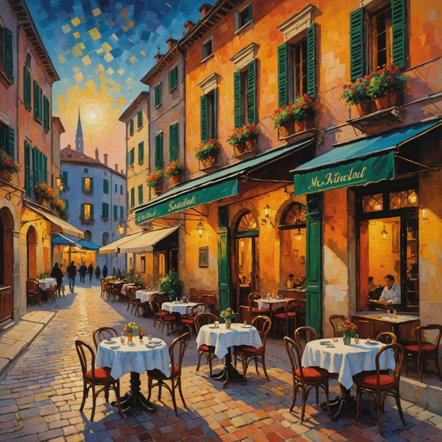 Cozy Italian Night Café at Sundown
