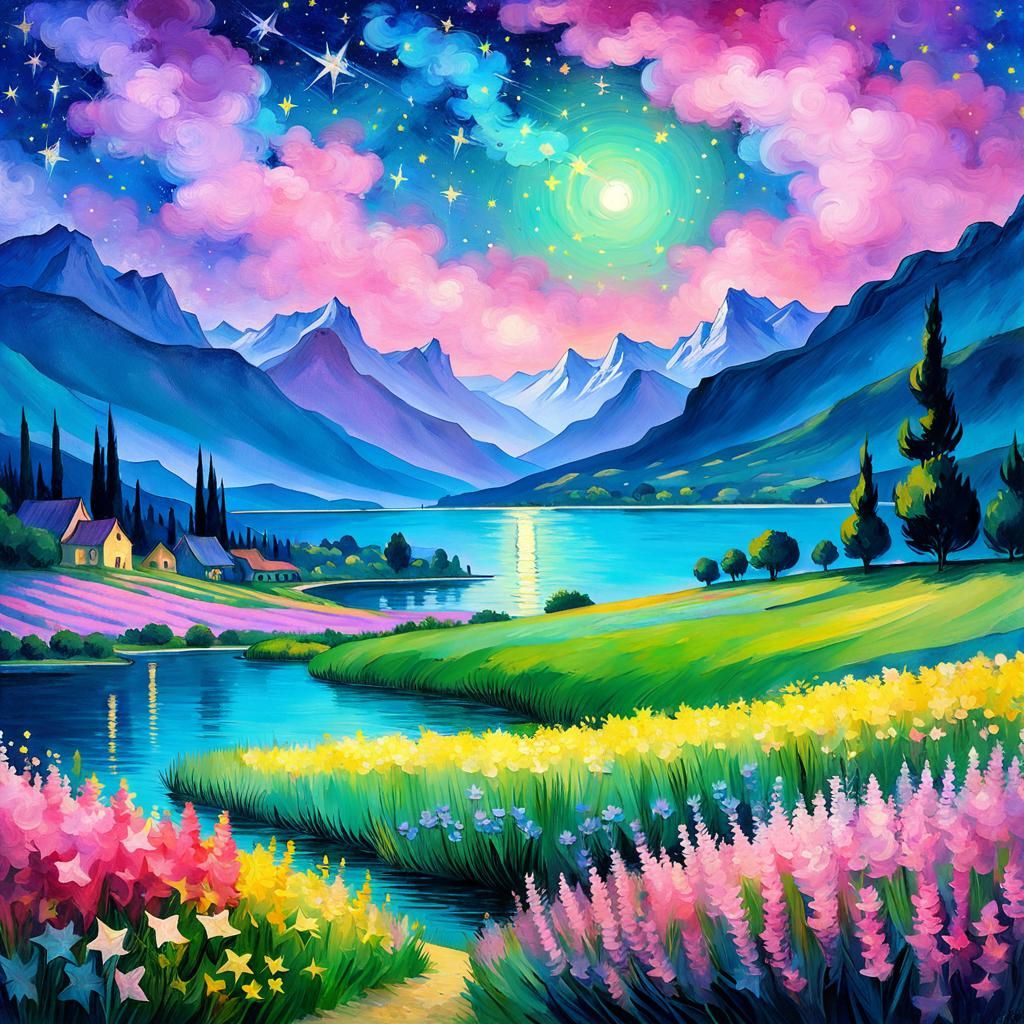 Starry Night Sky in Romantic Naturalism Style