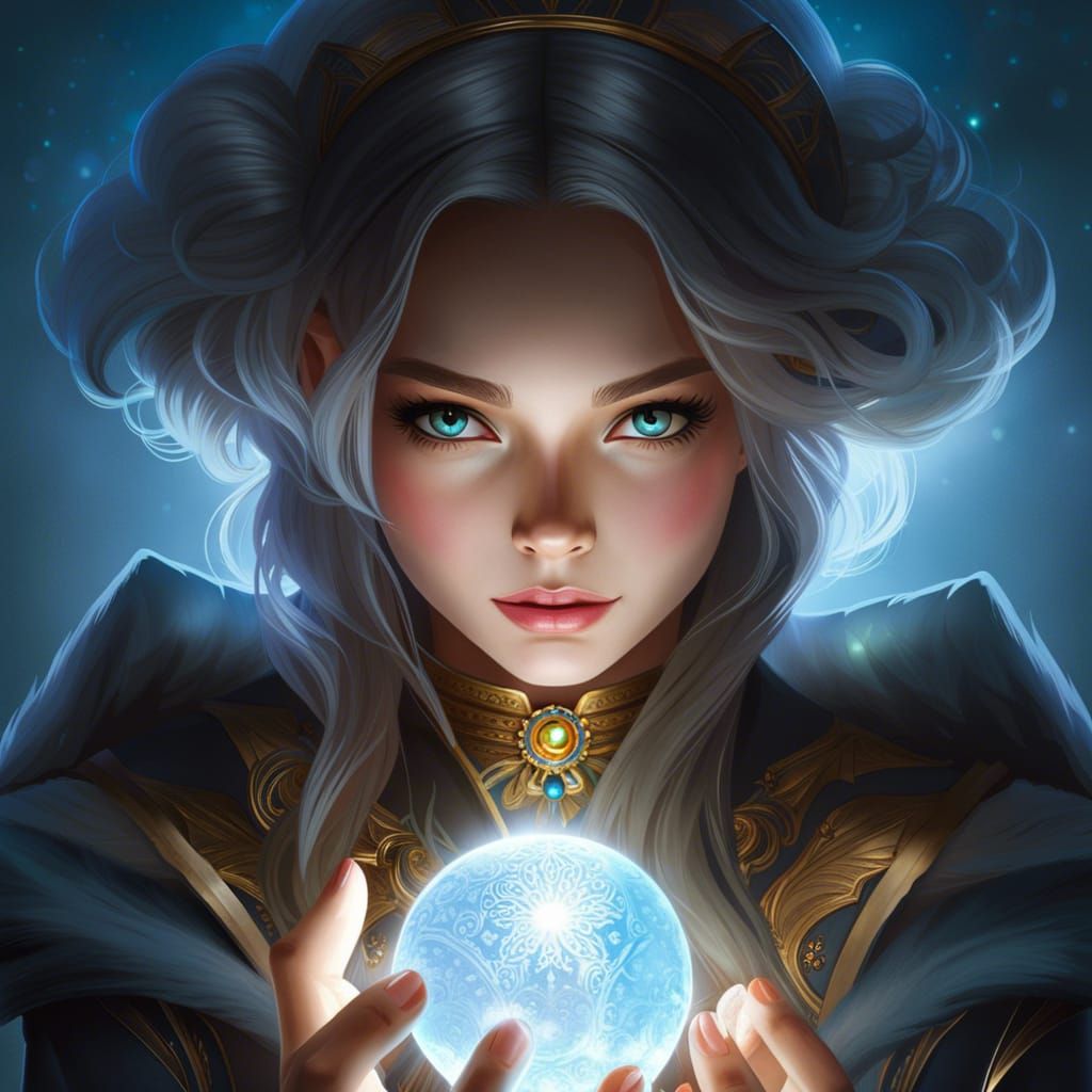 Girl with Moonstone Orb in Hyperdetailed Digital Art