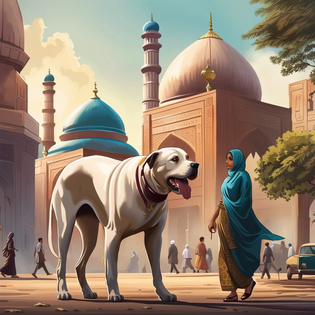 Woman Walking Dog in Mumbai: Digital Cel Shading Art