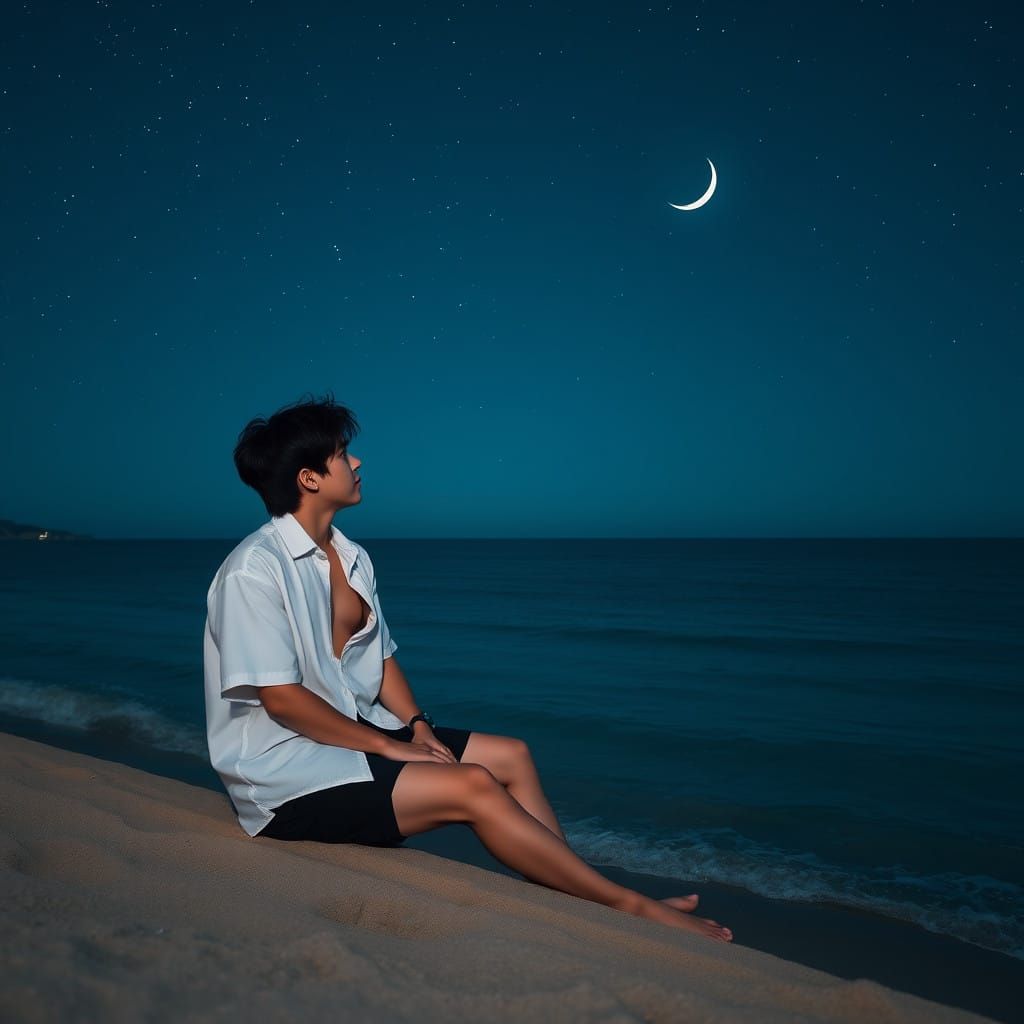 Peaceful Nighttime Beach Scene in Soft Lighting