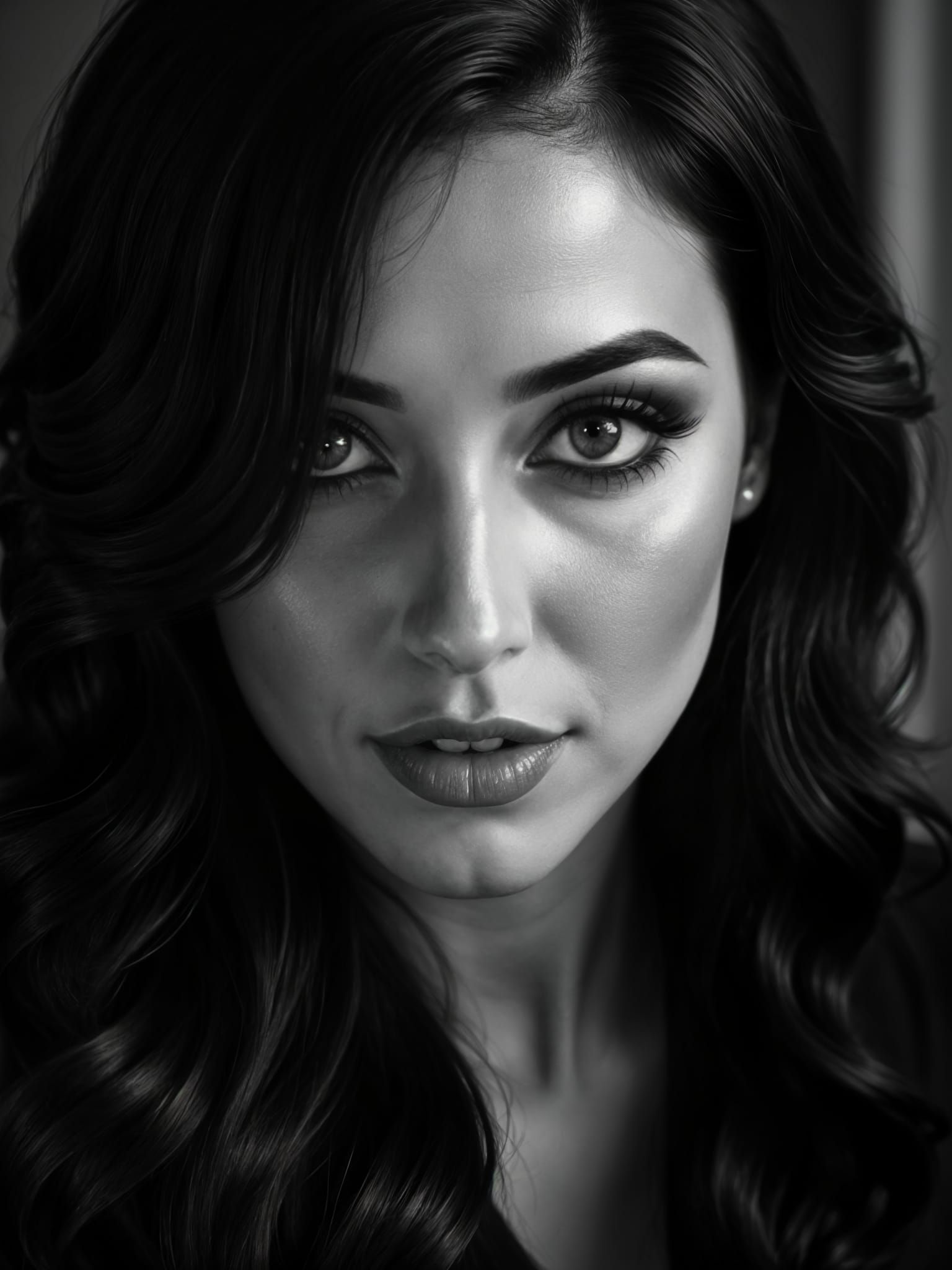 Beautiful Latina Woman in Monochrome Photorealism