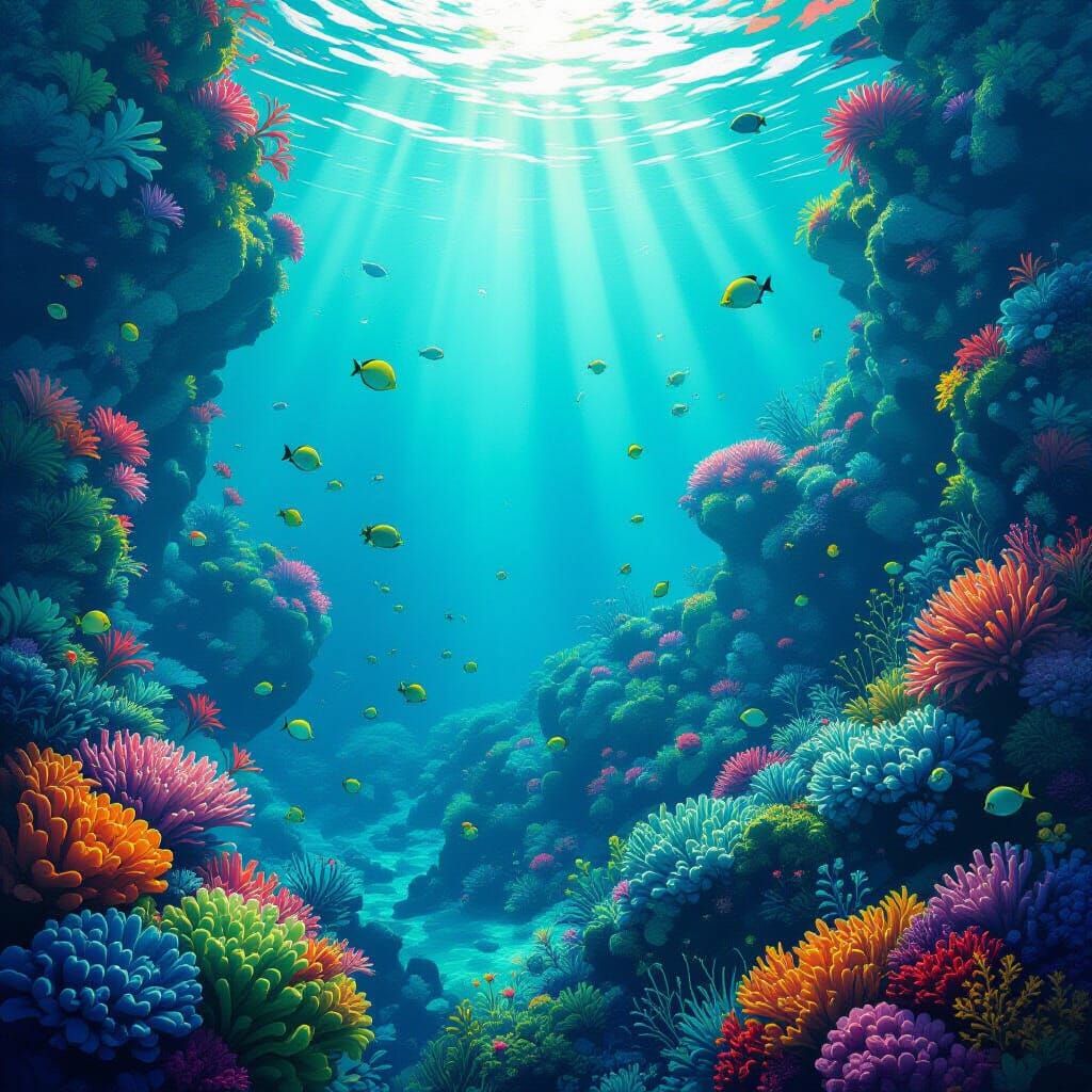 Vibrant Underwater Flora in a Dreamlike Scene