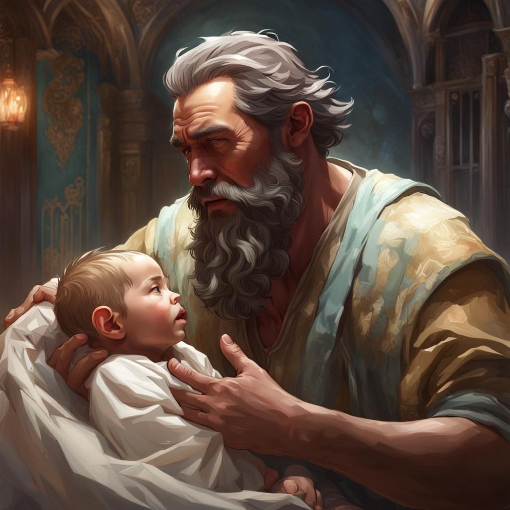 Baby Reaches for Father: Detailed Portrait