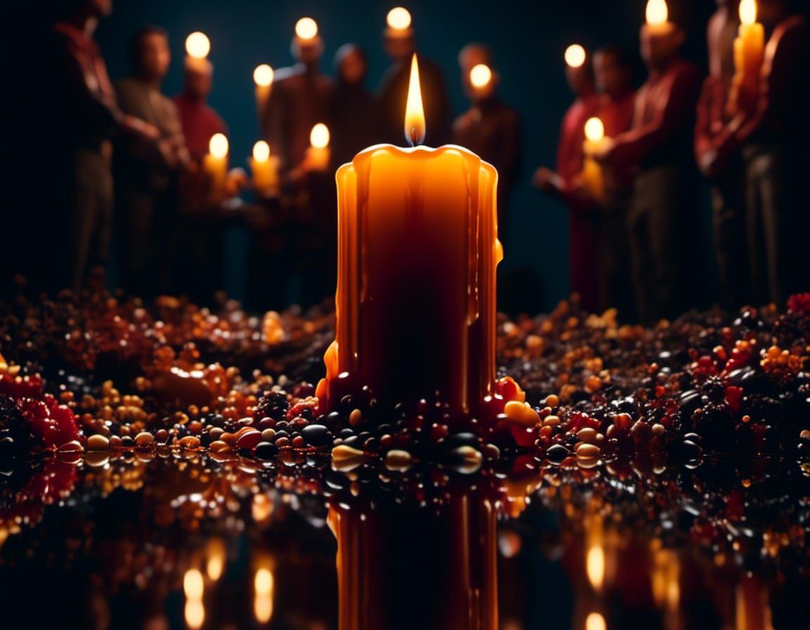 Melting Candle with Wax Figures in Hyperrealistic Style