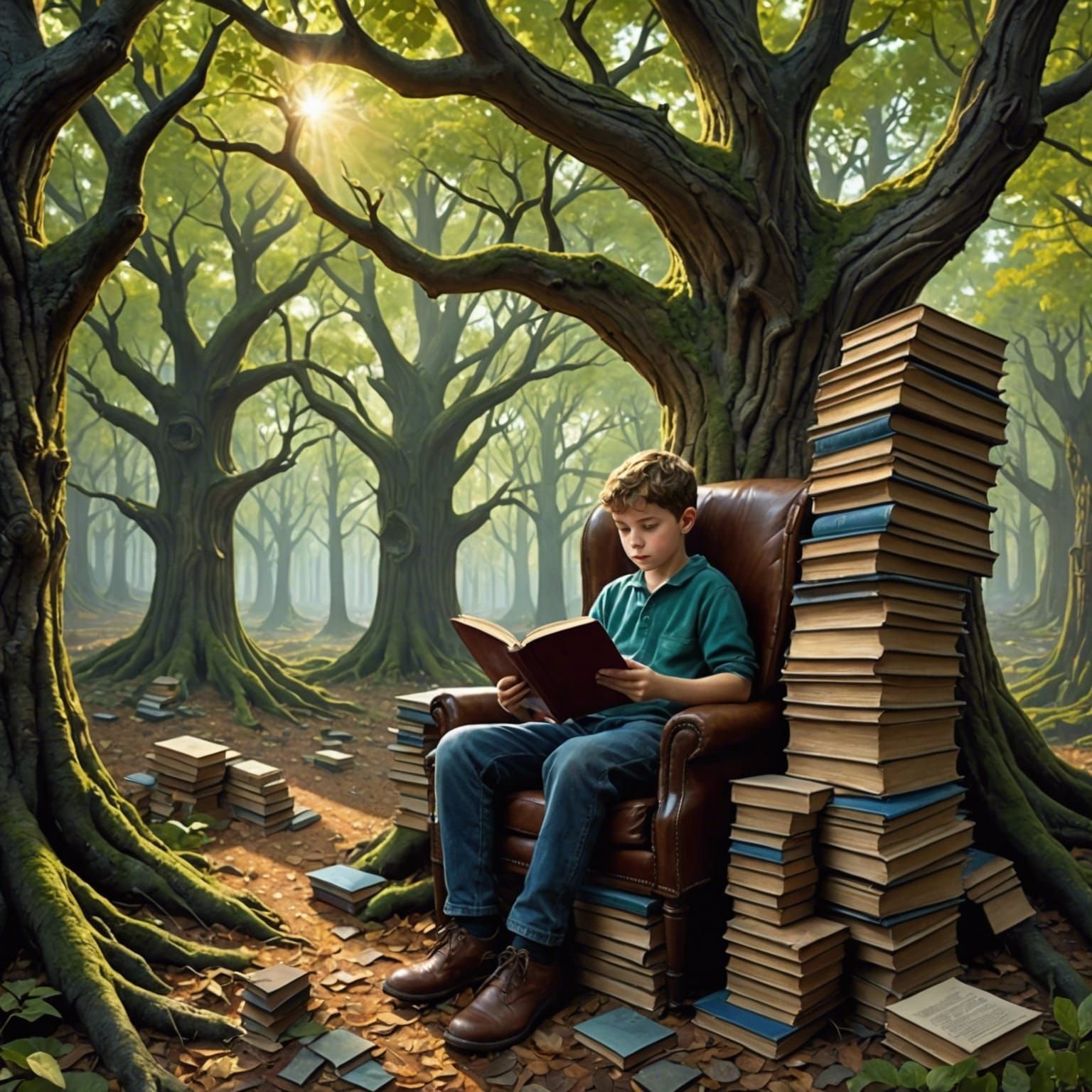 Fantasy Forest of Books in Glass Globe