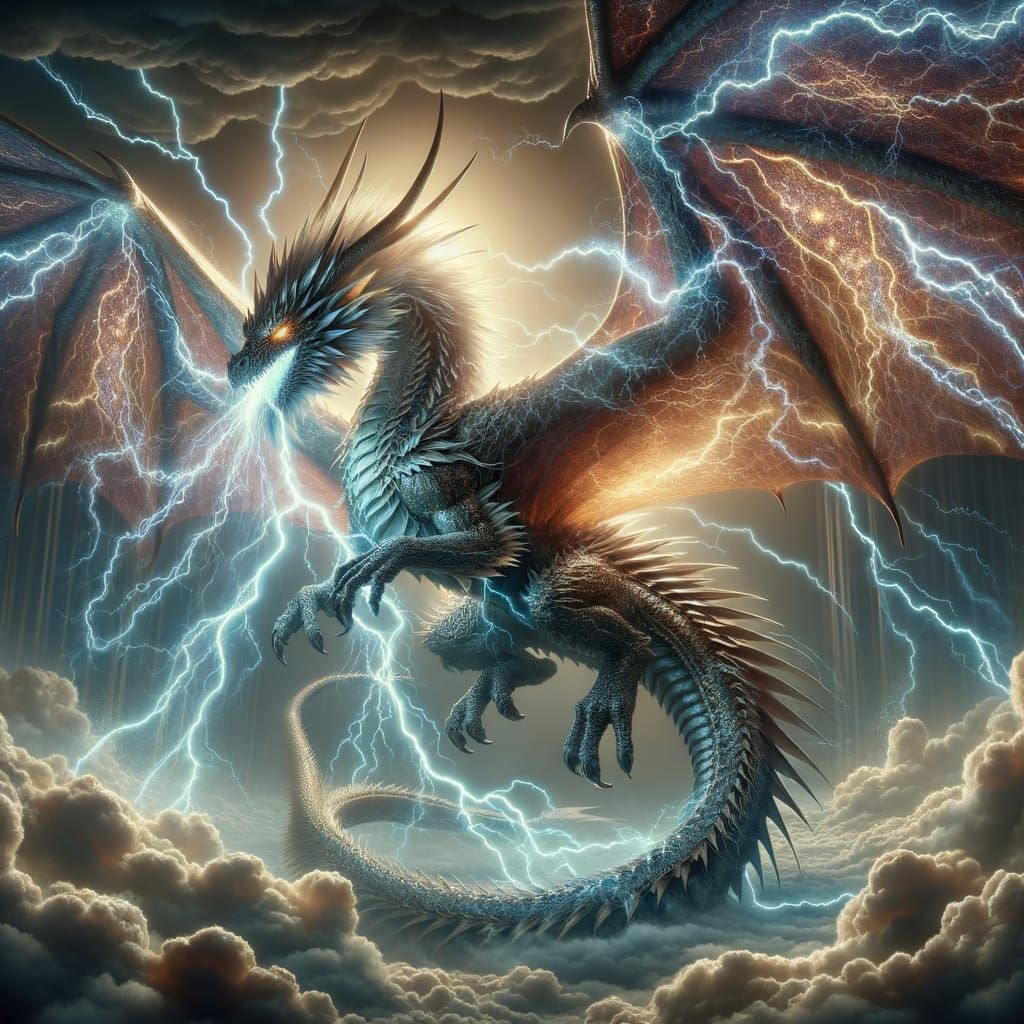 Majestic Lightning Dragon Soaring Through Storm