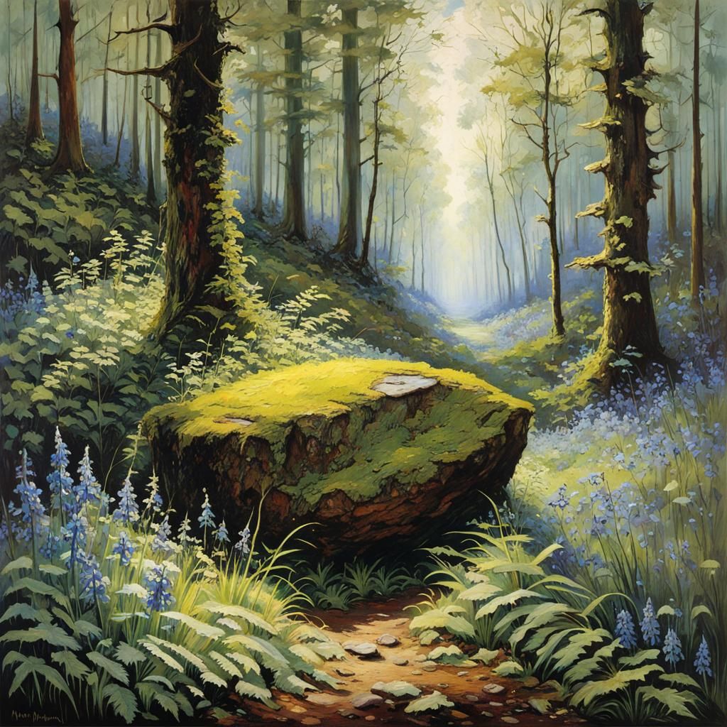 Mystic Forest Path to Standing Stone