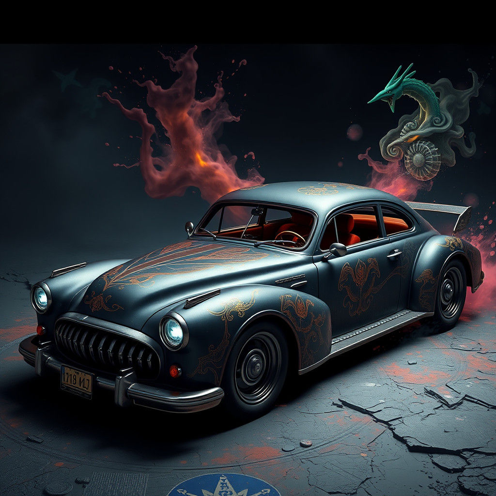 Detailed Matte Painting of a Classic Car