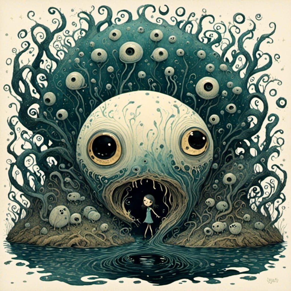 <lora:CreepyWaterCritters:1.0> Large cancer creature crawls in the darkness, horror, dark fantasy