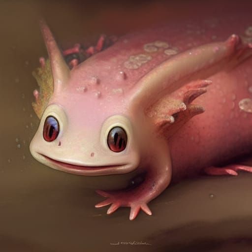 Anthropomorphic Axolotl Goddess of Rivers: Oil Painting