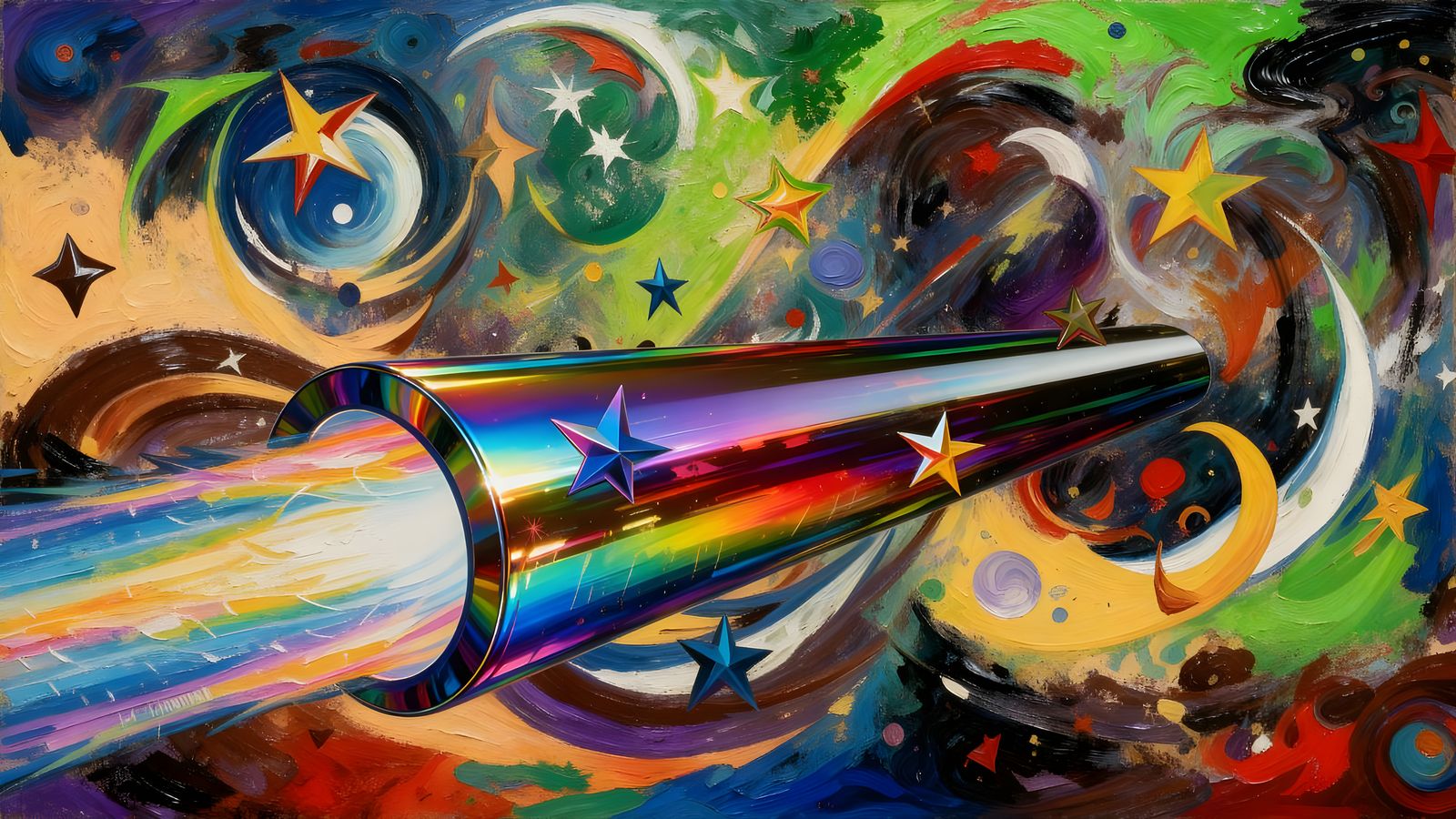 Rainbow Cylinder with Vibrant Paint Vortex