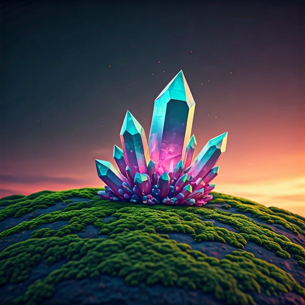 Rainbow Crystals Bloom on Emerald Moss