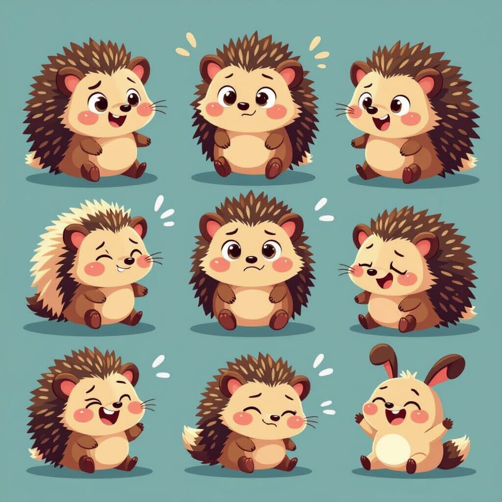 Cute Cartoon Hedgehogs in Chibi/Kawaii Style