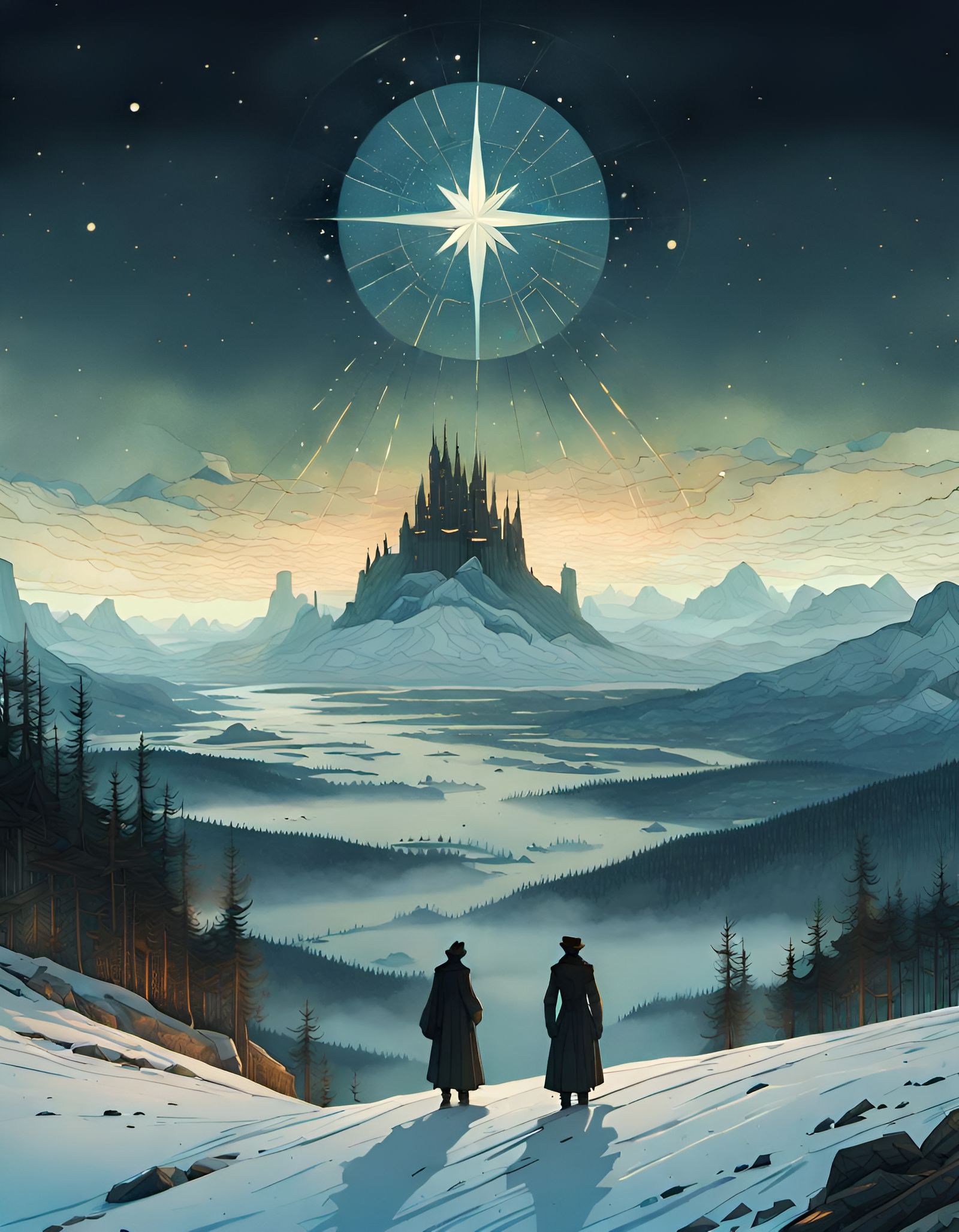 North Star Landscape Painting in Romantic Style