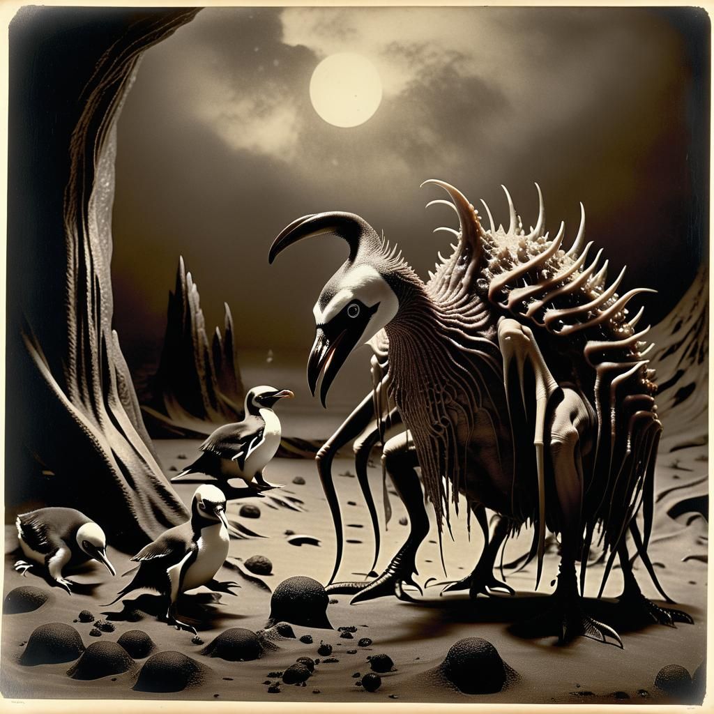 Lovecraftian Horror: Chaos Daemon and Penguin in Sepia
