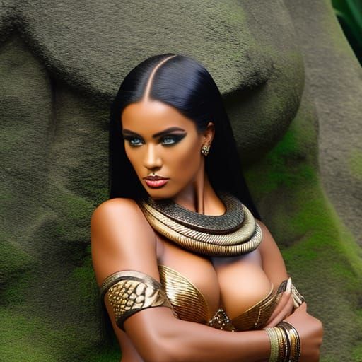 Amazonian Warrior in Ancient Jungle, Graffiti Art