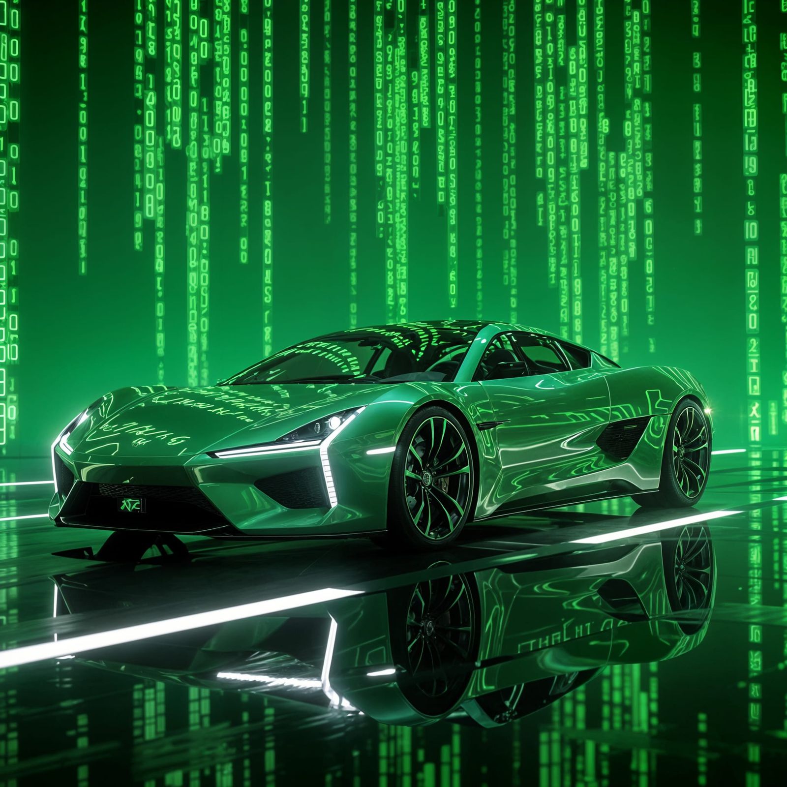 Futuristic Car in Green Matrix Style