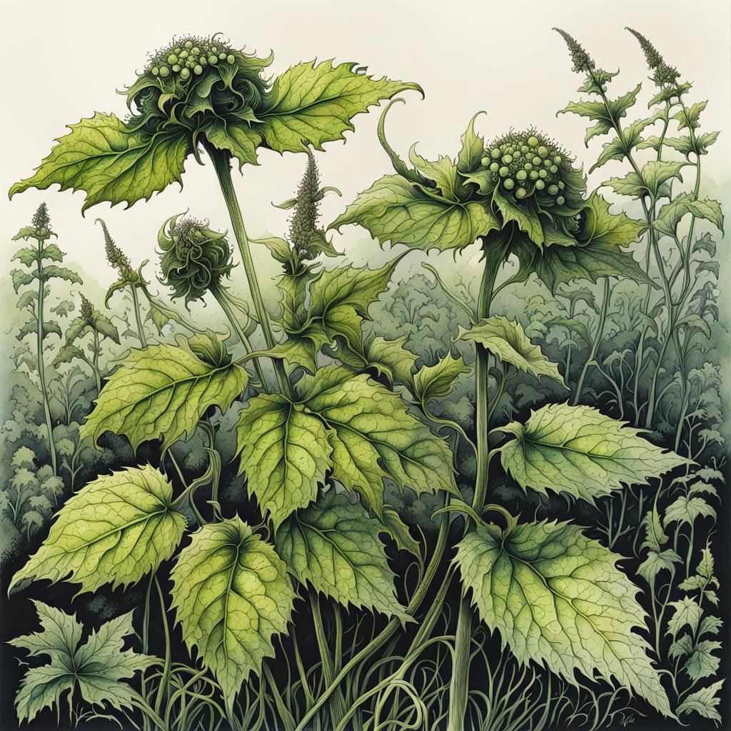 Nettle: Botanical Ink Drawing with Fine Detail