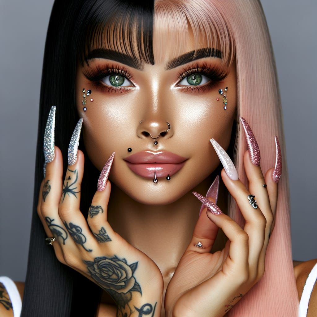 Woman with Black and Pink Hair and Piercings