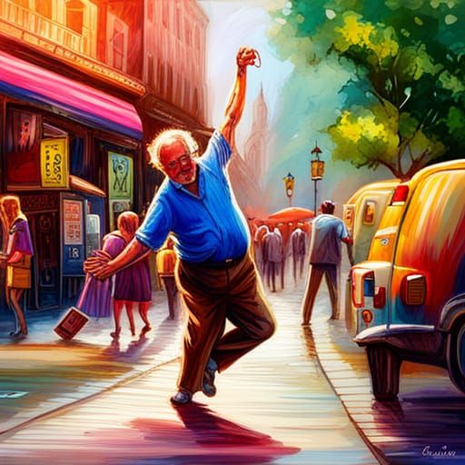 Funky Grandfather Dancing in Graffiti Street Art Style