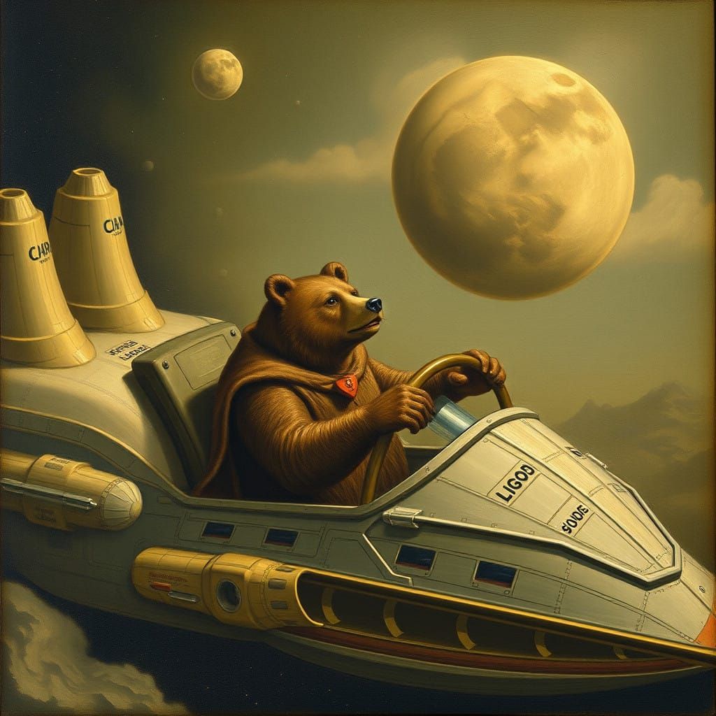 Bear in Space Helmet: Leonardo-Inspired Cosmic Art