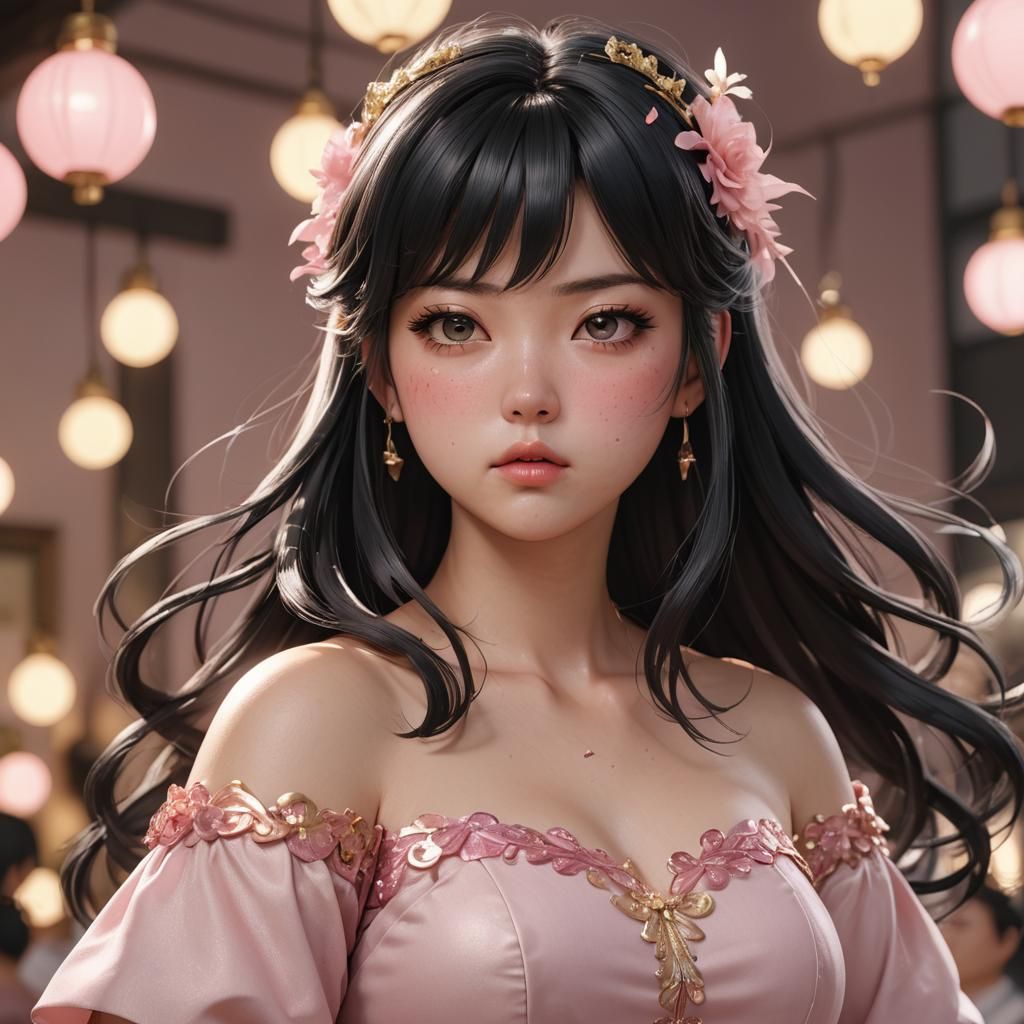 Angry Girl in Pink Dress: Moe-Inspired 3D Anime Art