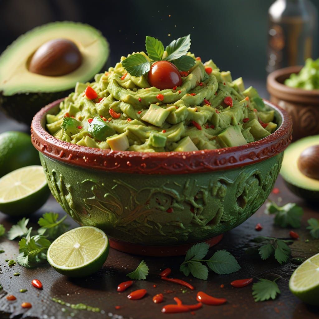 Vibrant Spicy Guacamole Dish in Fantasy Concept Art Style