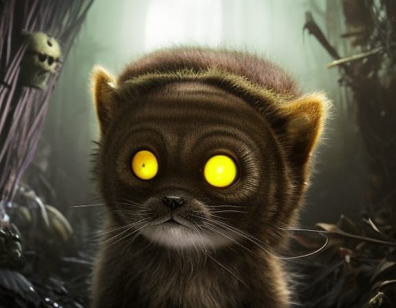 Scared Furry Alien in Eerie Horror Scene