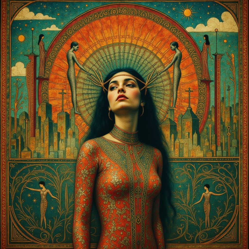 Mosaic Goddess in Cubist Barcode Realism