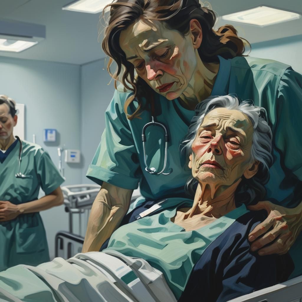 Hospital Bed: Expressionist Gouache Painting of Pain
