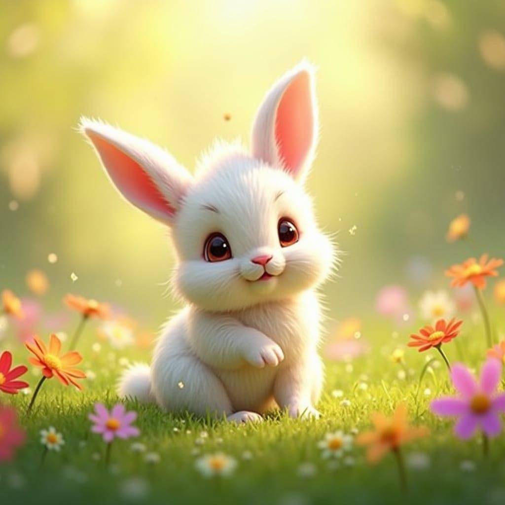 Vibrant Bunny Scene in Whimsical Fantasy Land