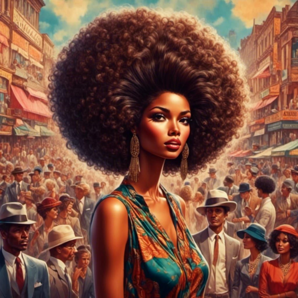 African American Woman with Afro in Art Deco Style