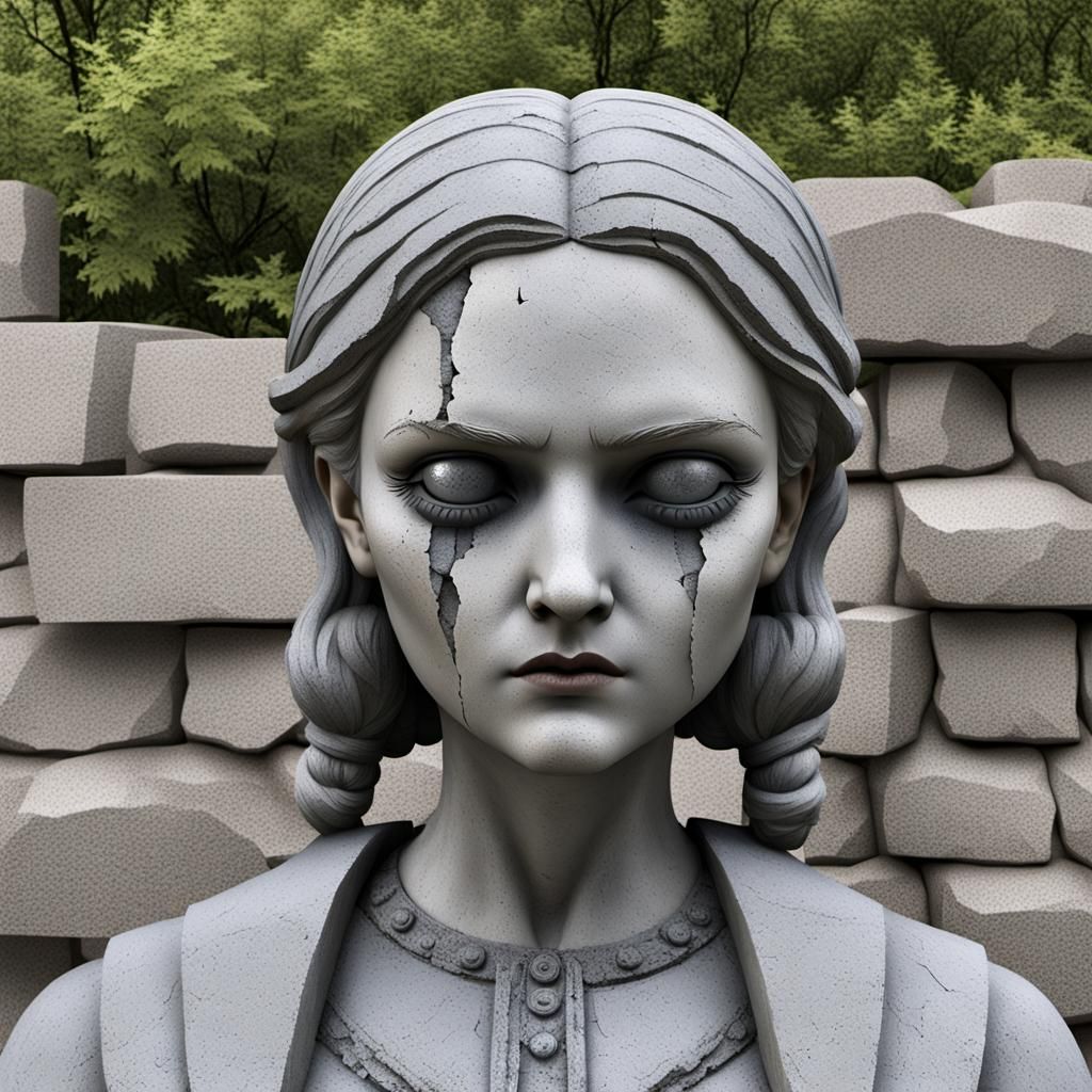 Weathered Stone Statue of Wednesday Addams