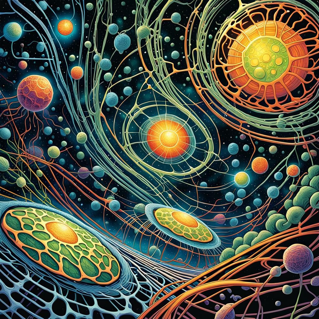 Eukaryotic Cell Highway System in Vibrant Comic Book Art