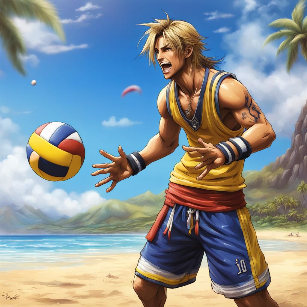 Tidus on Hawaiian Vacation: Hyperrealistic Beach Volleyball